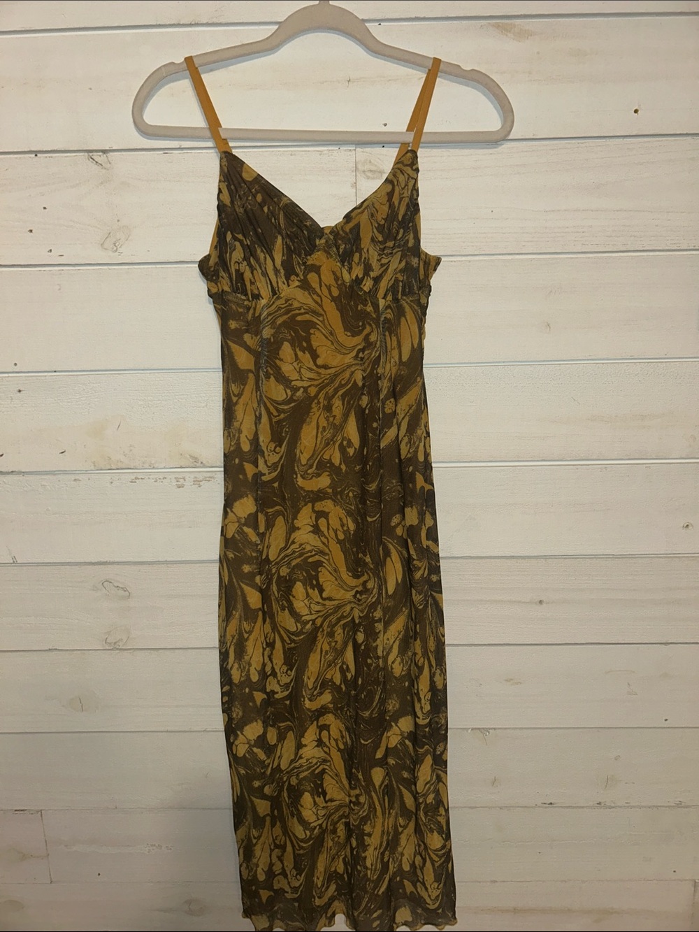 Urban Outfitters boho festival Women's Mustard Brown Marble Slip Dress